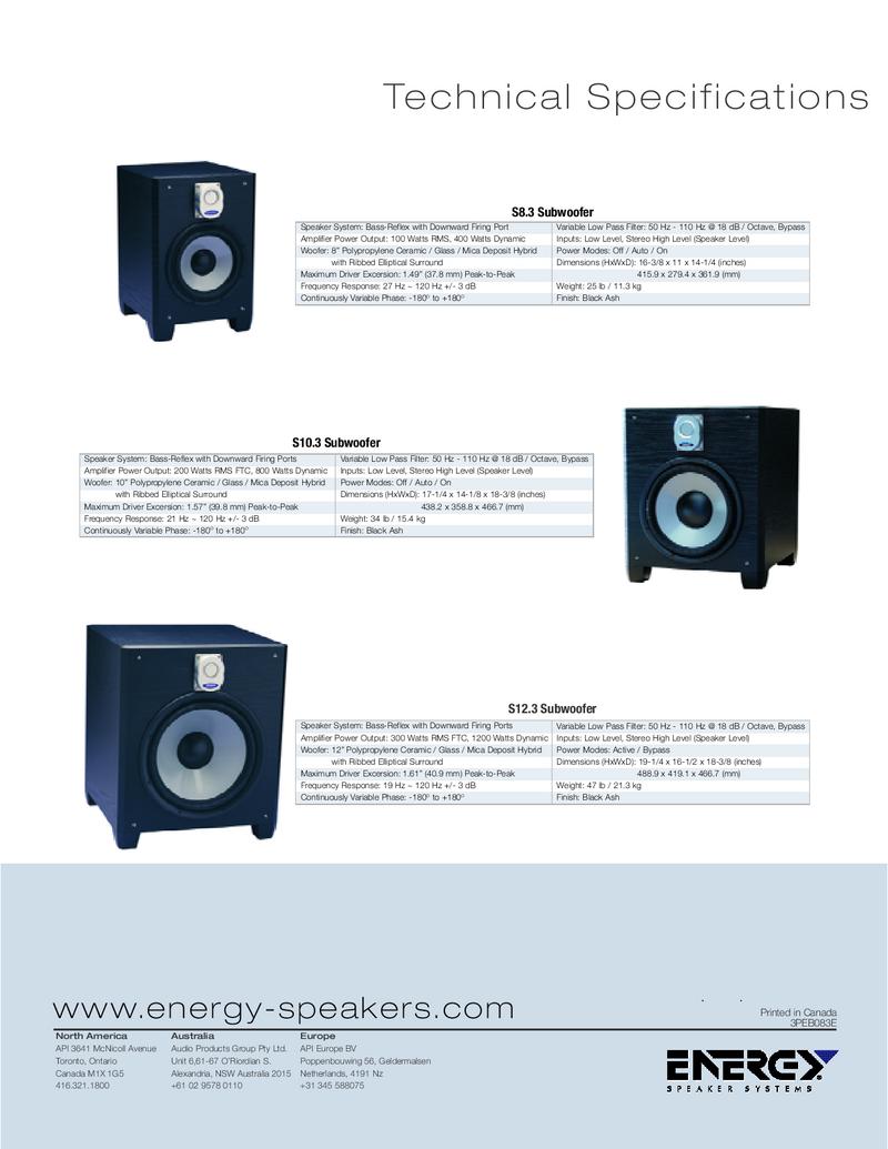energy s8 3 subwoofer