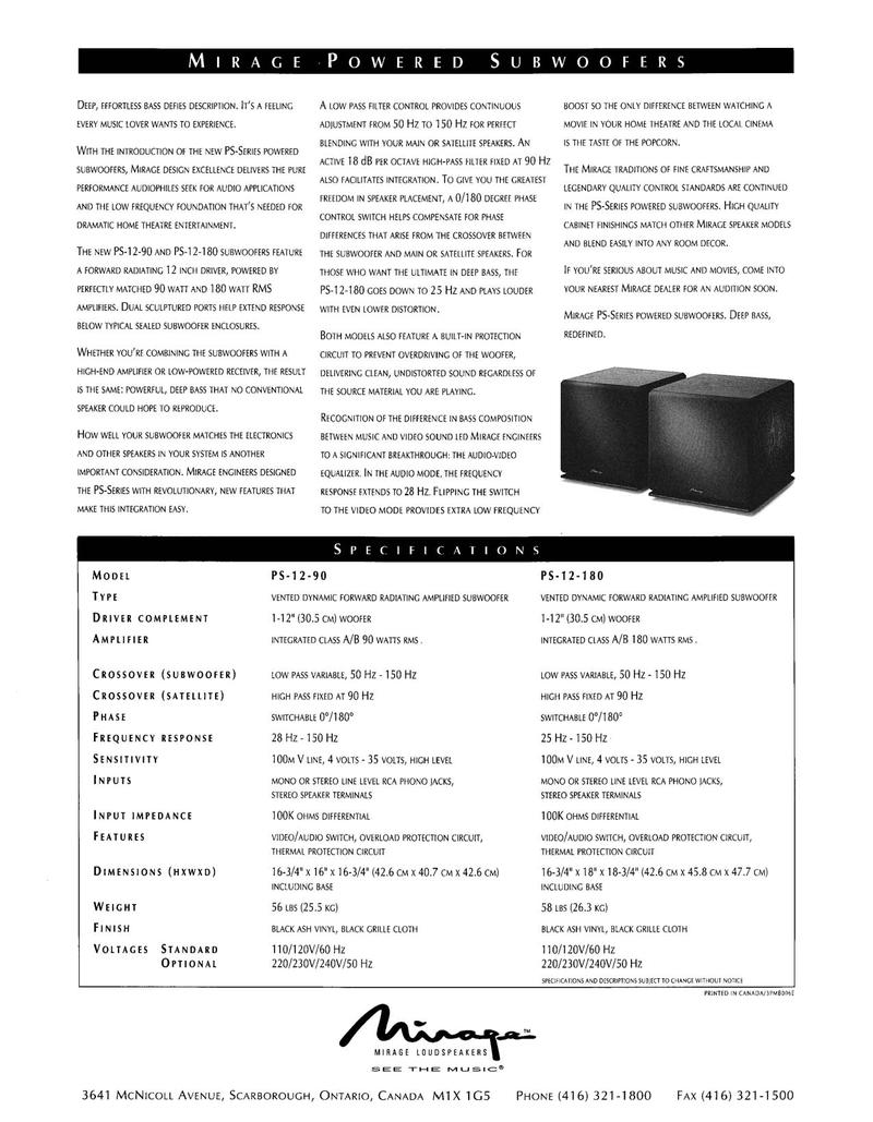 mirage ps 12 subwoofer