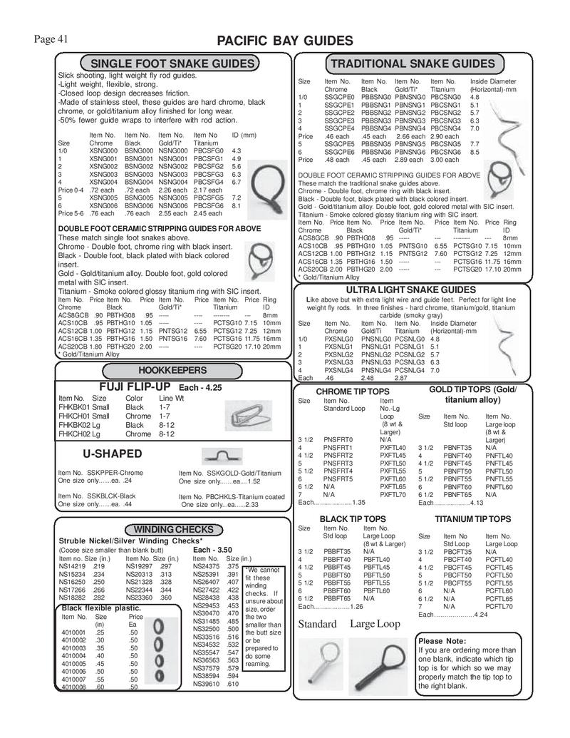 Fly Rod Guides Size Chart