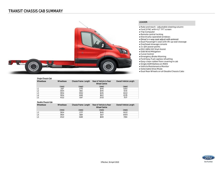 ford transit chassis cab price list