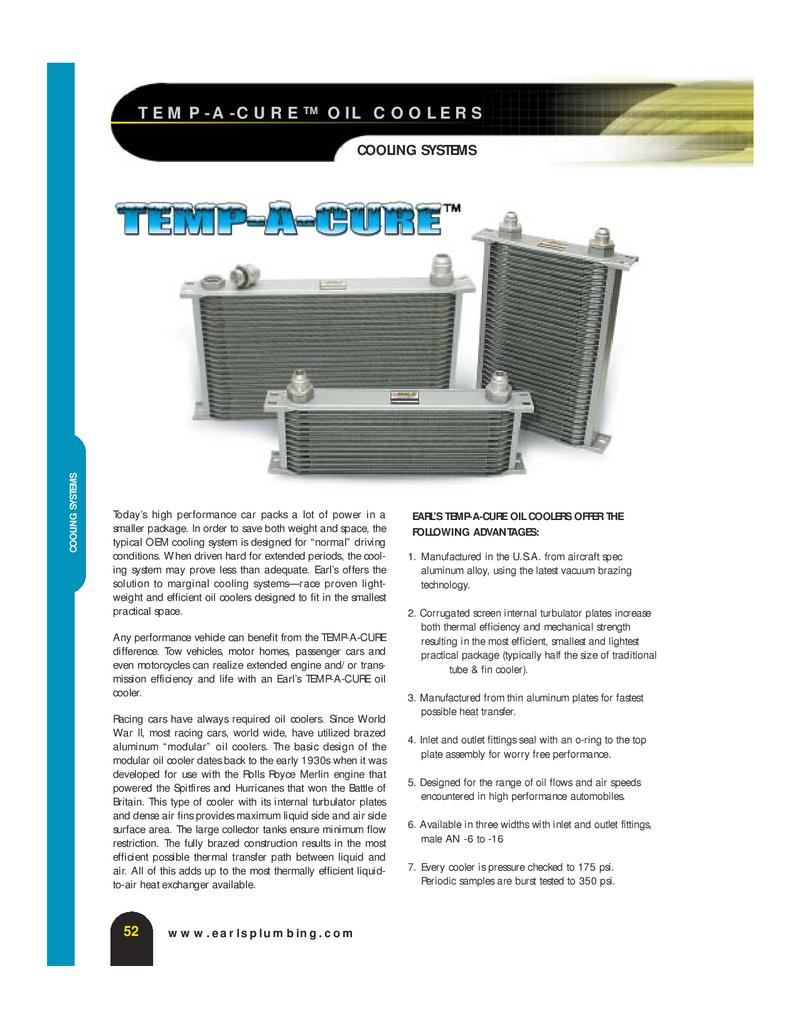 Black Narrow Coole... 25 Rows Earls 22516AERL Earls Temp-A-Cure Oil Cooler