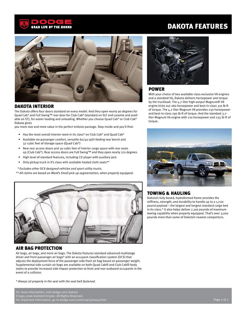 Dodge Dakota Infosheet 2007 By Dodge