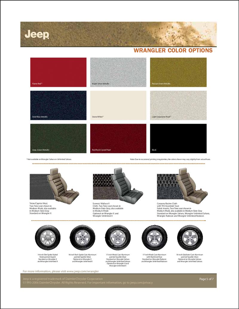 Jeep Wrangler Color Chart