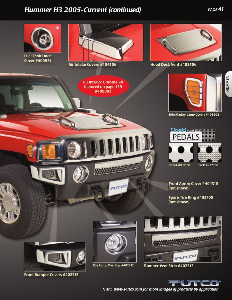 Putco Exterior Door Handle Cover-Chrome Hummer H3//Hummer H3T #400028