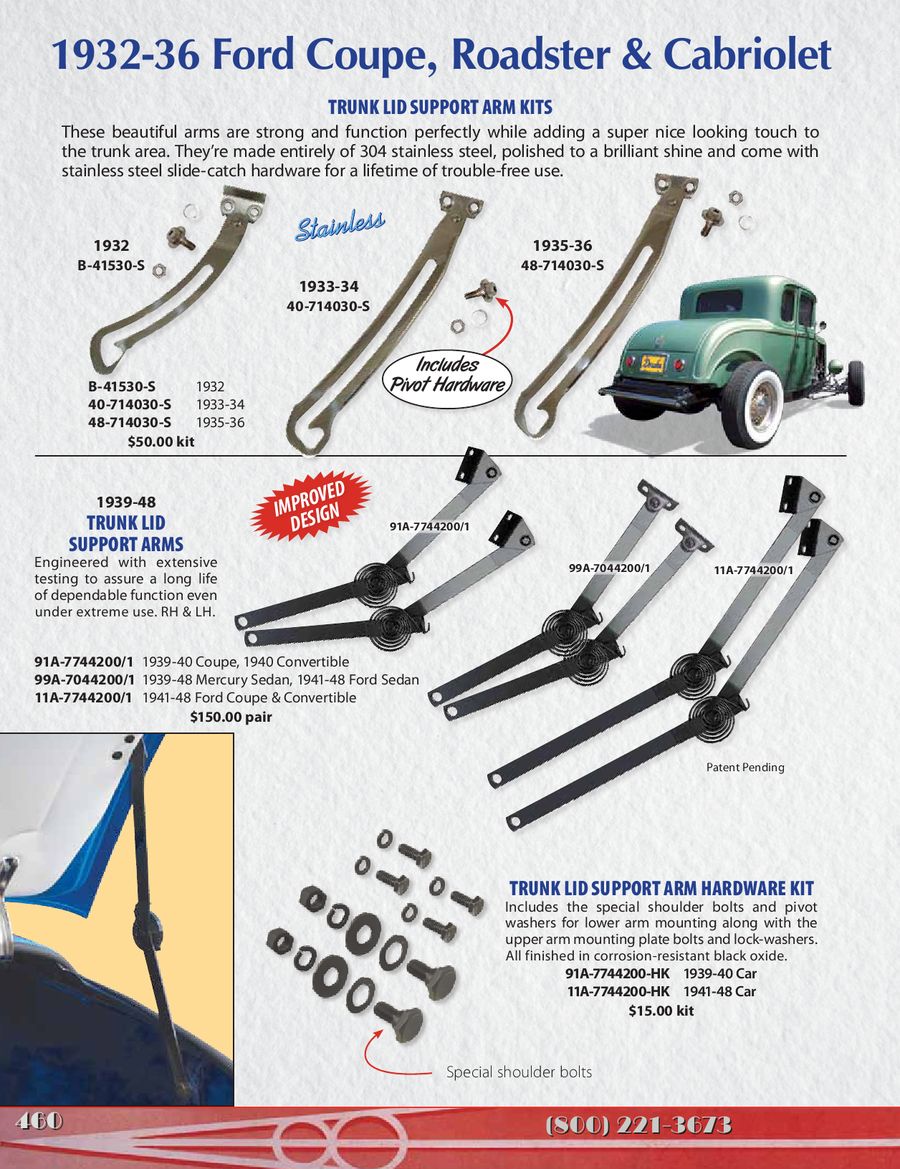 Trunk Lid Support Arms 19391940 Ford Coupe Convertible W/ Mounting