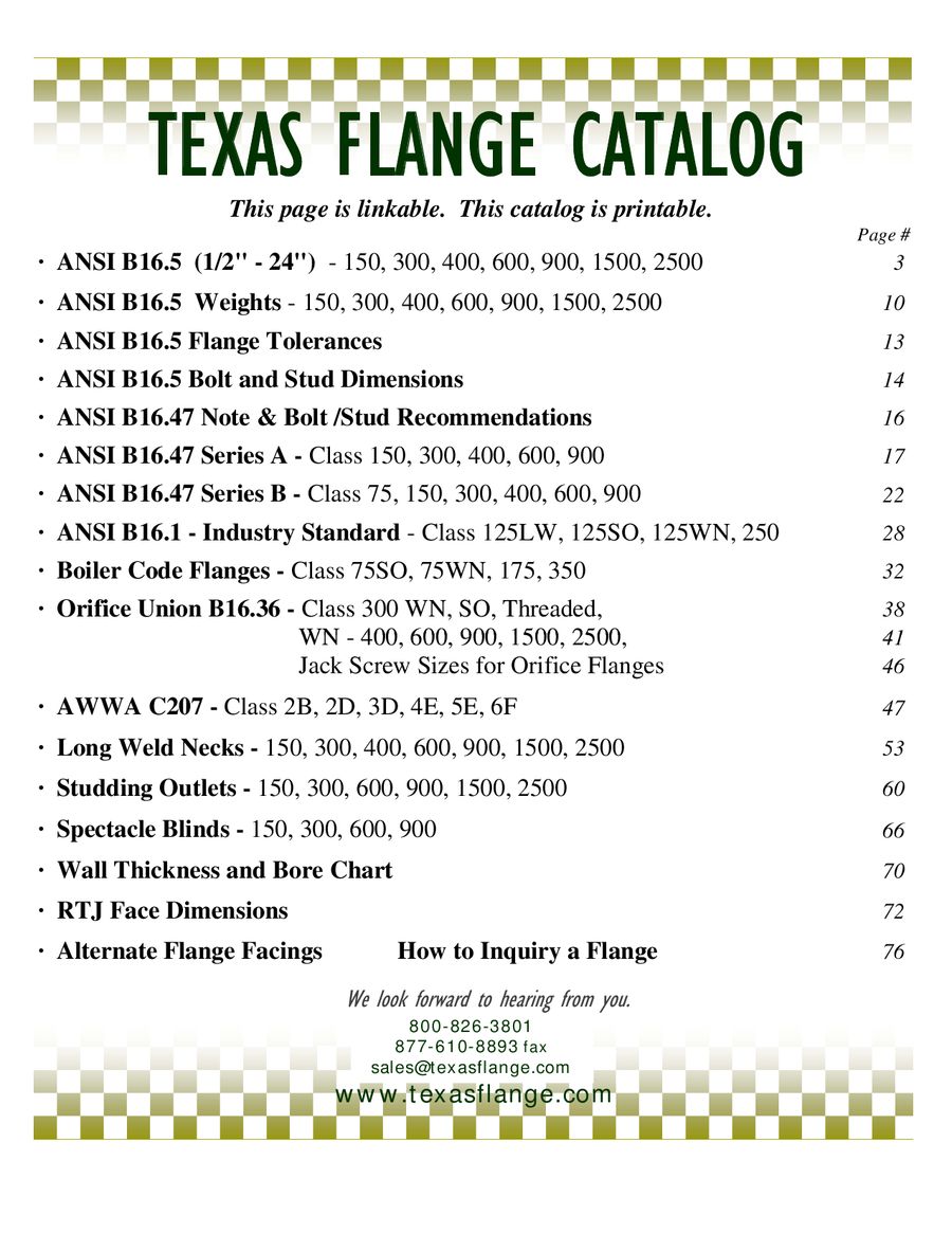 Texas Flange Chart