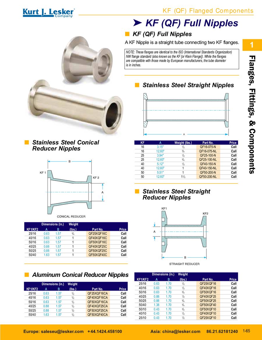 NEW KURT LESKER KF Conical Reducer Nipples QF50xQF40C 