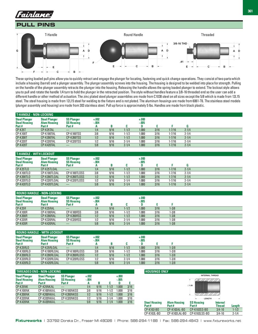 Round Handle F=1 3/8 E=3/16 A=1/4 B=9/16 Spring Loaded-Pull Pin D=1 Lockout 1 Each C=1 1/2 Steel Plunger-Housing Round Handle F=1 3/8 E=3/16 A=1/4 B=9/16 Spring Loaded-Pull Pin D=1 Lockout 1 Each C=1 1/2 Steel Plunger-Housing