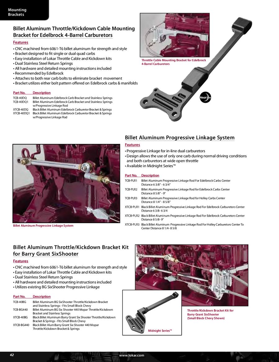 Lokar TCB-40DQ1 Billet Aluminum Bracket//Spring with Progressive Linkage Rod for Edelbrock Carburetor