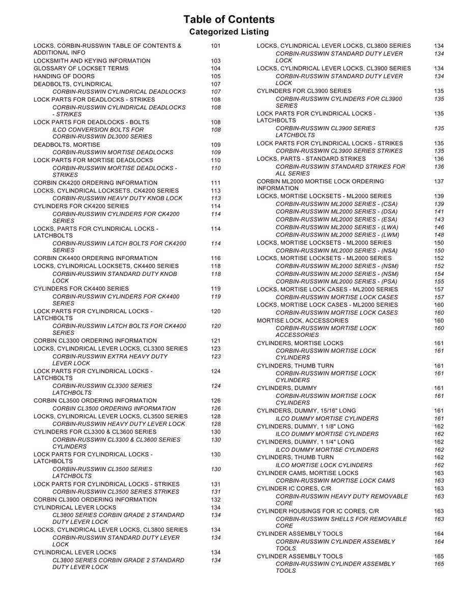 Corbin Russwin Keyway Chart