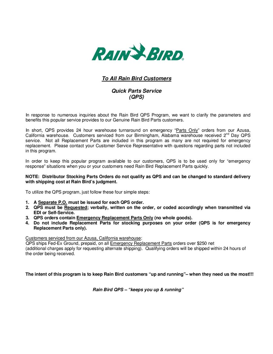 rainbird customer service