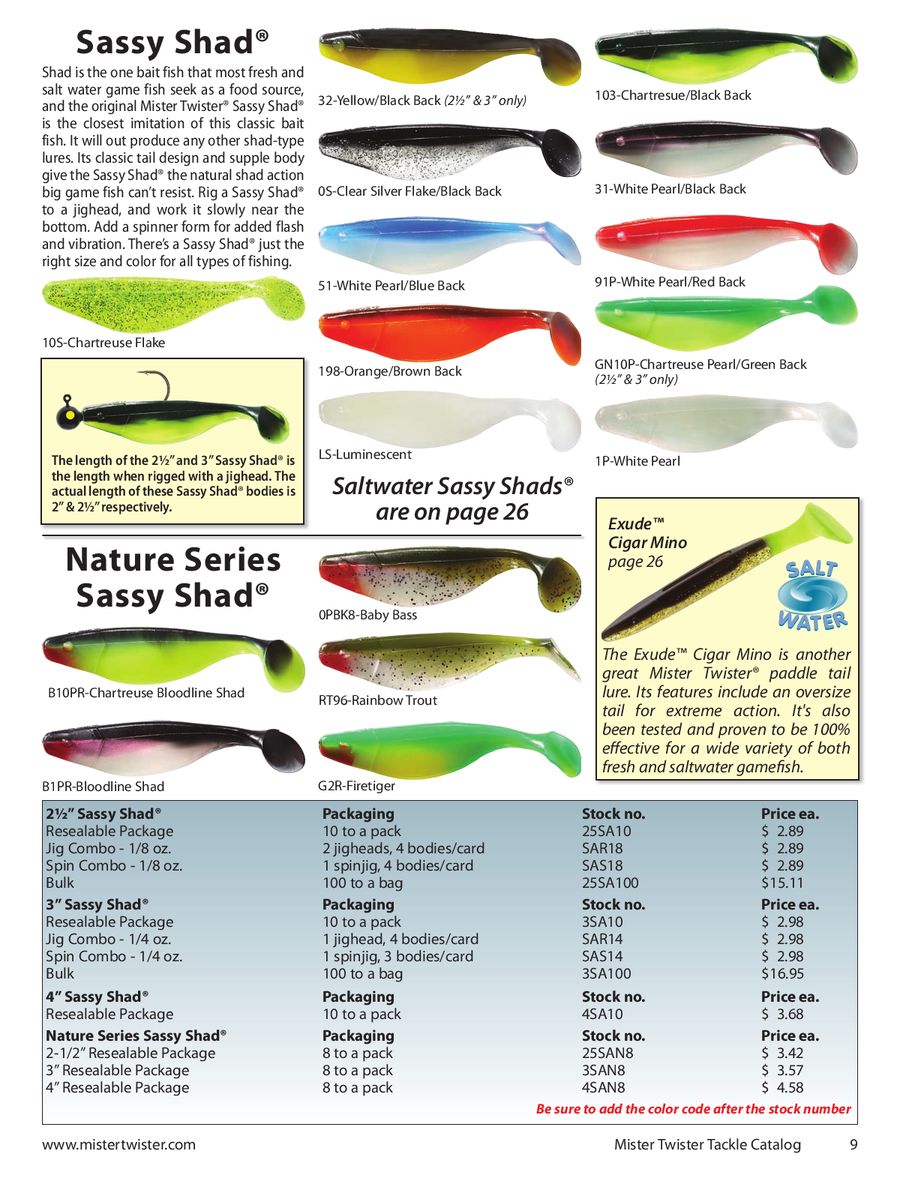 1 Each of 3 Packs of Mister Twister Sassy Shad Jig Combo/'s
