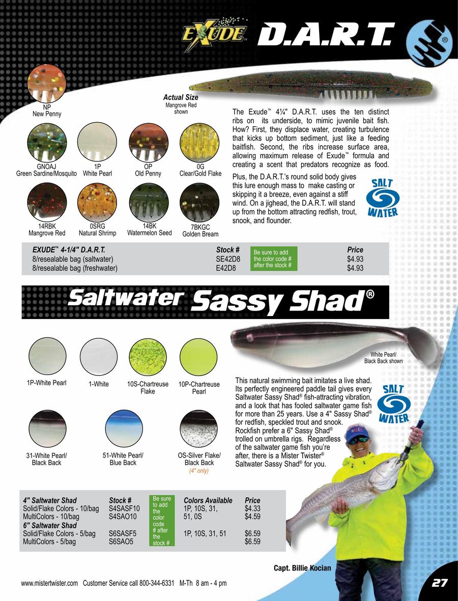 5-Inch SERTS8-7BKGC NEW Golden Bream Mister Twister Saltwater Exude RT Slug