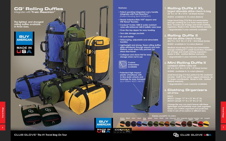 club glove rolling duffle iii xl