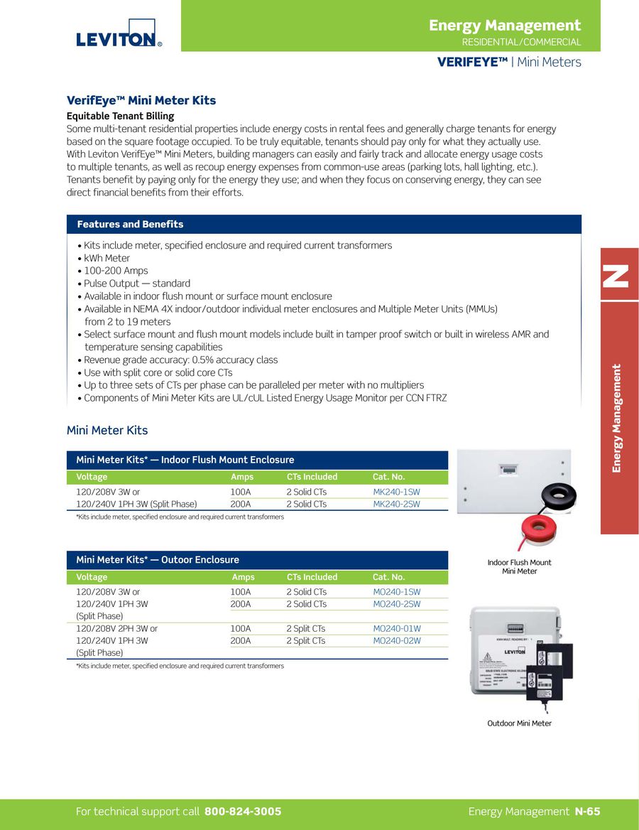 Leviton 3OUBM-50M VerifEye Series 3300 BACnet MS//TP Outdoor Meter Kit with 3 Split Core CTs 5000-Amp