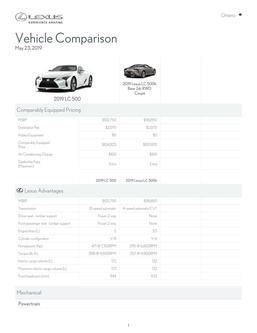 2019 Lexus LC Specifications
