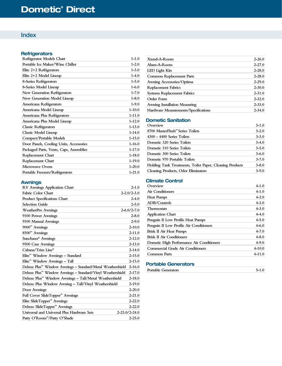 Dometic Replacement Chart