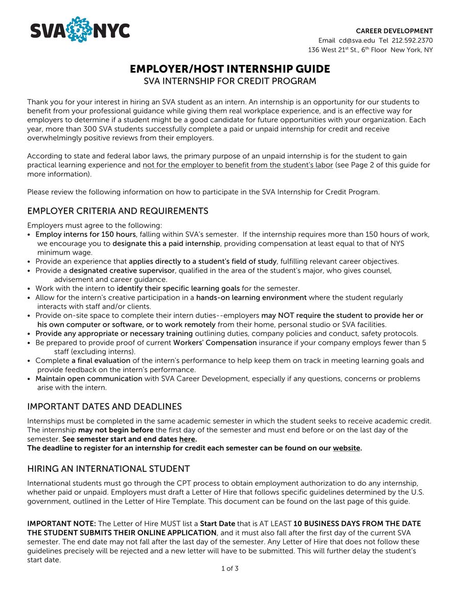 employer host internship guide by sva nyc school of visual arts end of internship letter from employer