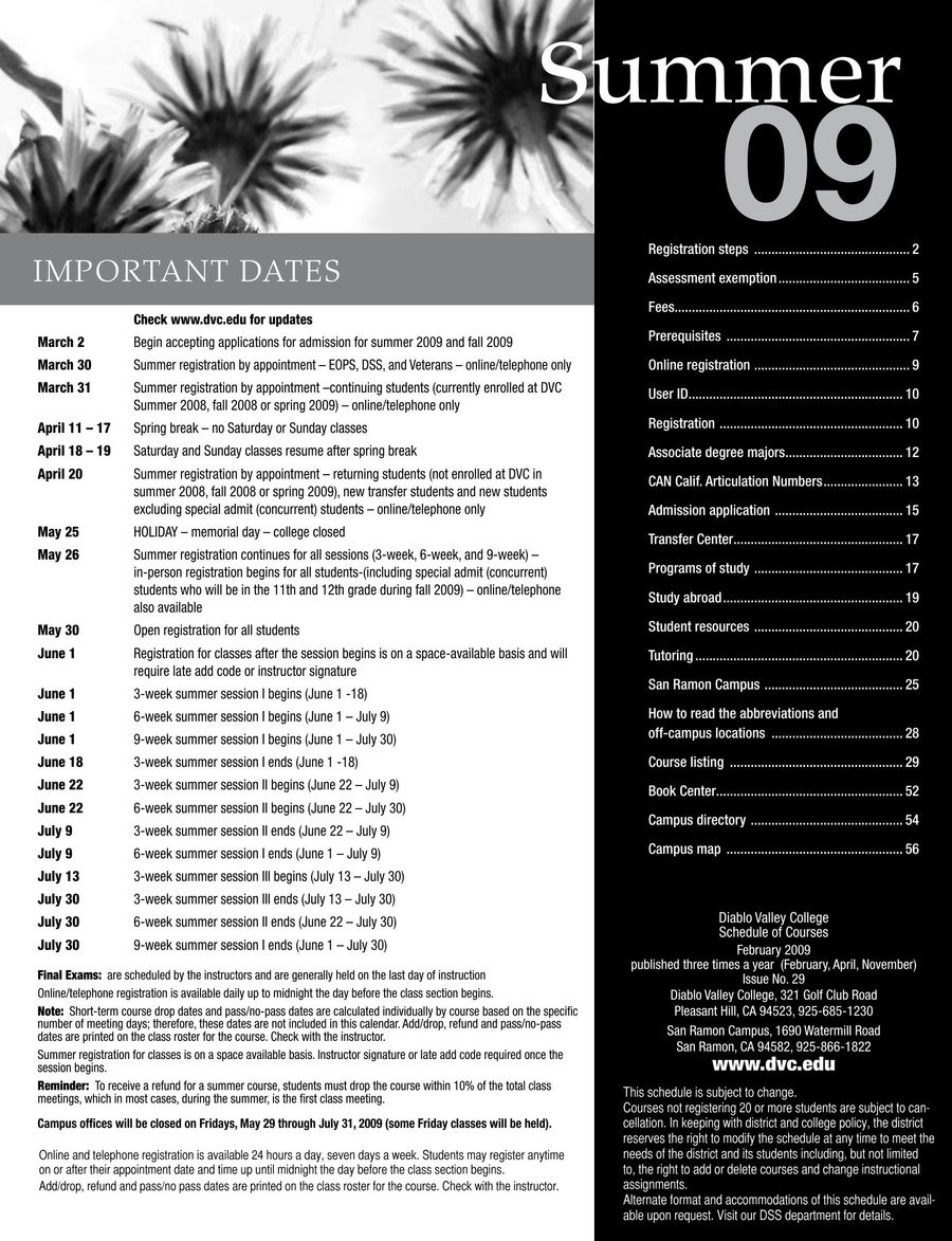 diablo valley college summer schedule