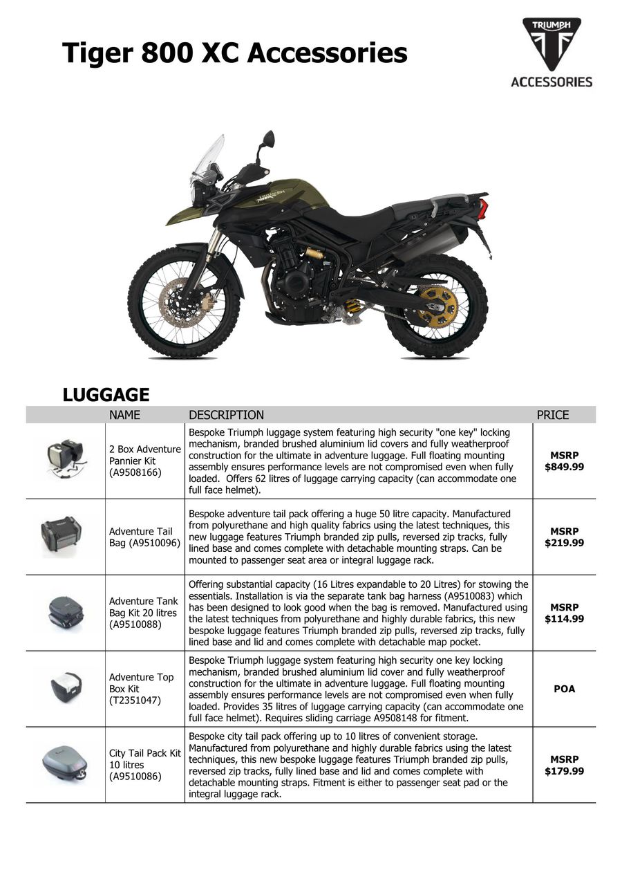 triumph tiger 800 xc accessories